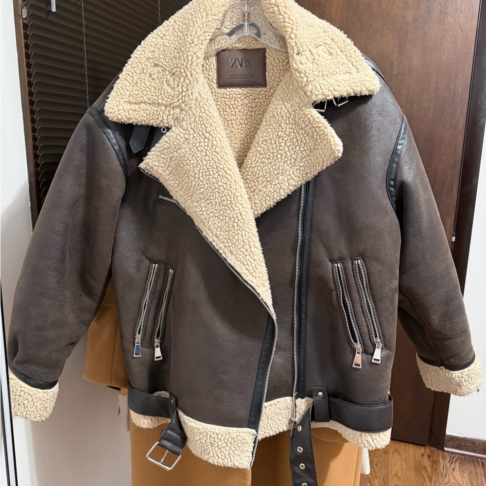 Zara Dark Brown and Cream Teddy Jacket